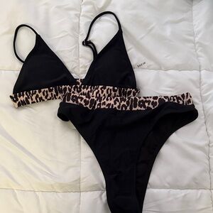 SHEIN Black and Leopard Print Bikini